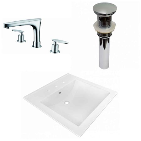 21.5 W 3H8 Ceramic Top Set In White Color, Overflow Drain Incl.